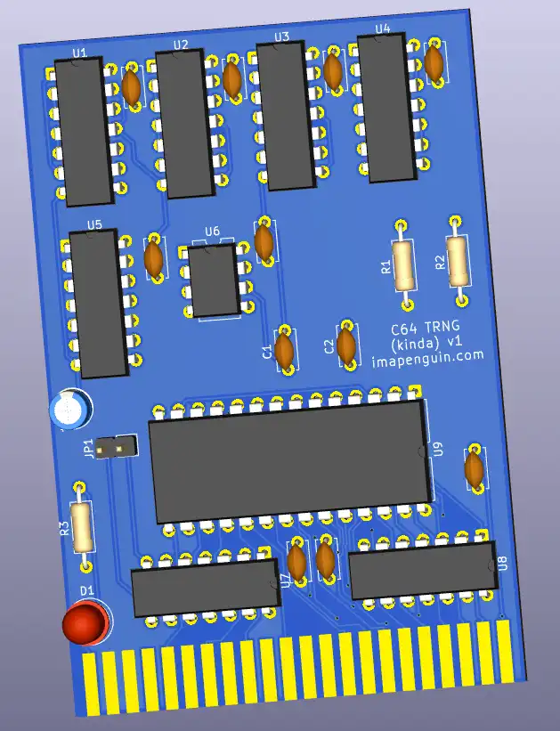 C64 TRNG (kinda) v1 PCB render