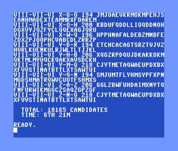 Commodore 64 Enigma IC results