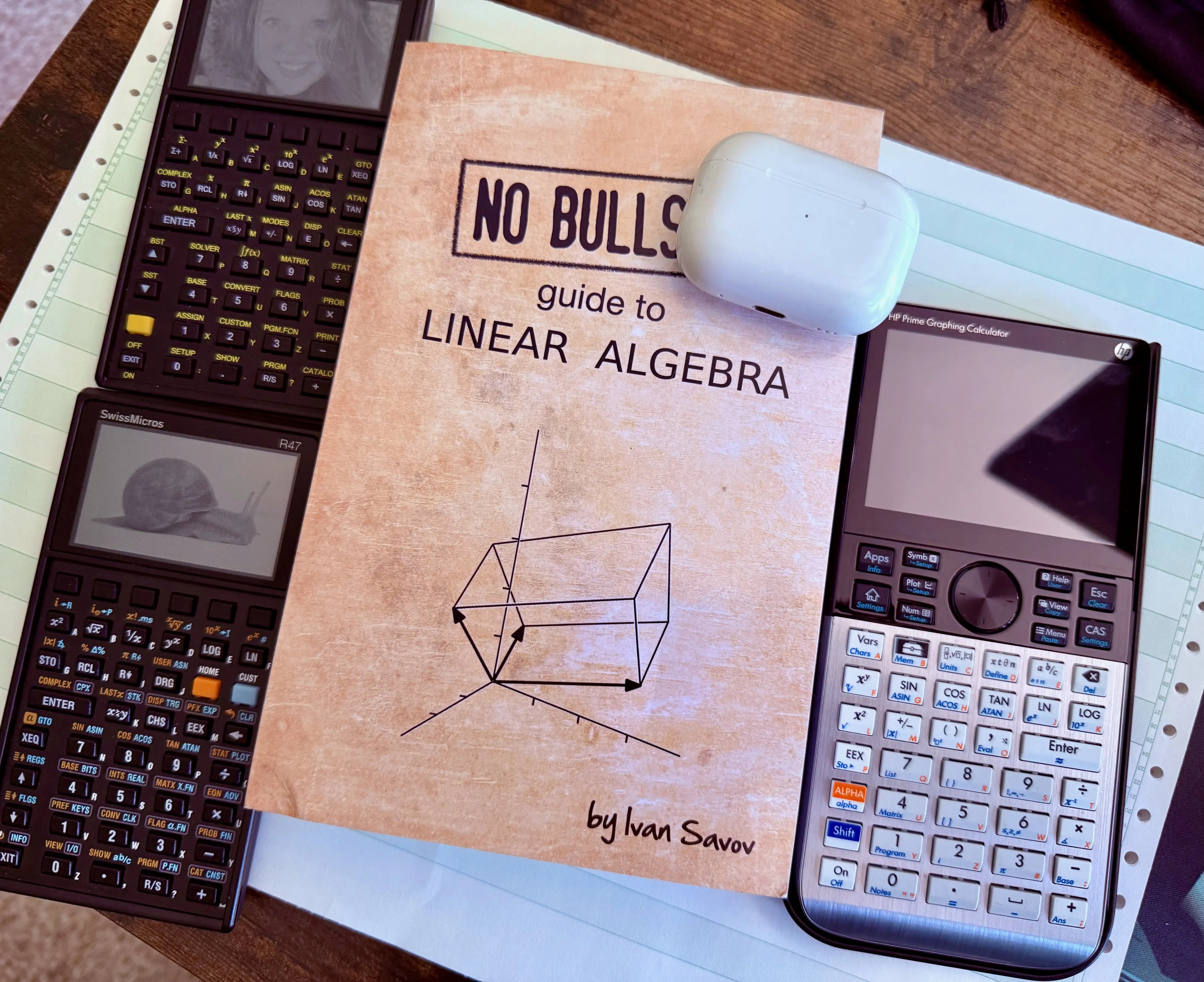 No Bullshit Guide to Linear Algebra by Ivan Savov, with HP Prime, SwissMicros, and HP calculators