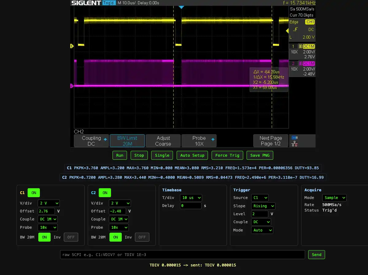 Siglent oscilloscope web interface