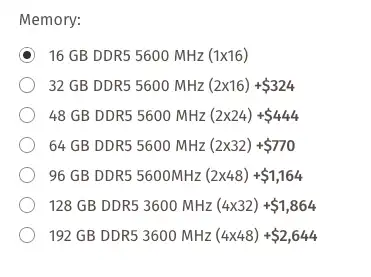 System76 DDR5 memory upgrade pricing